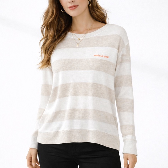 Vineyard Vines Sweaters - Vineyard Vines Palm Beach Tan Striped Sweater Pullover Coastal Preppy Size L